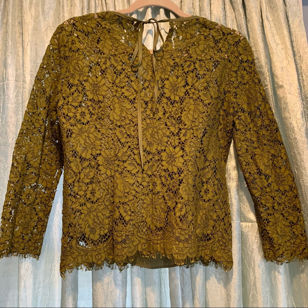 JCrew Olive Lace Top Size 4 petite